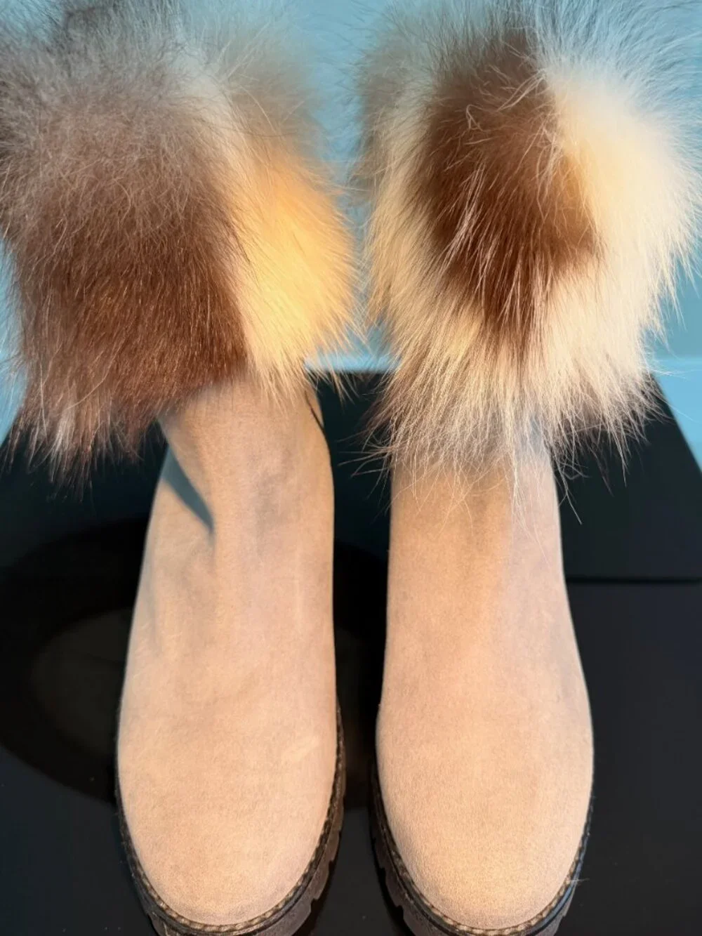 DIAVOLEZZA Grey Suede Florence Fox Fur Boots Shoes Size 9